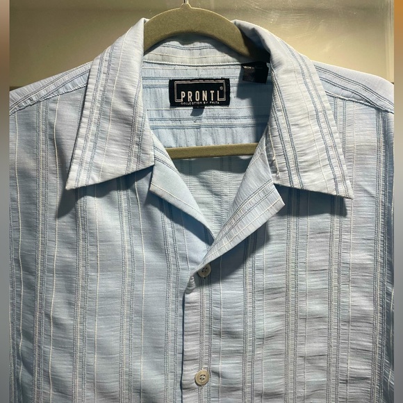 Vintage Pronti by Phita -  Short Sleeves shirt in light blue in retro stripe - Picture 3 of 5